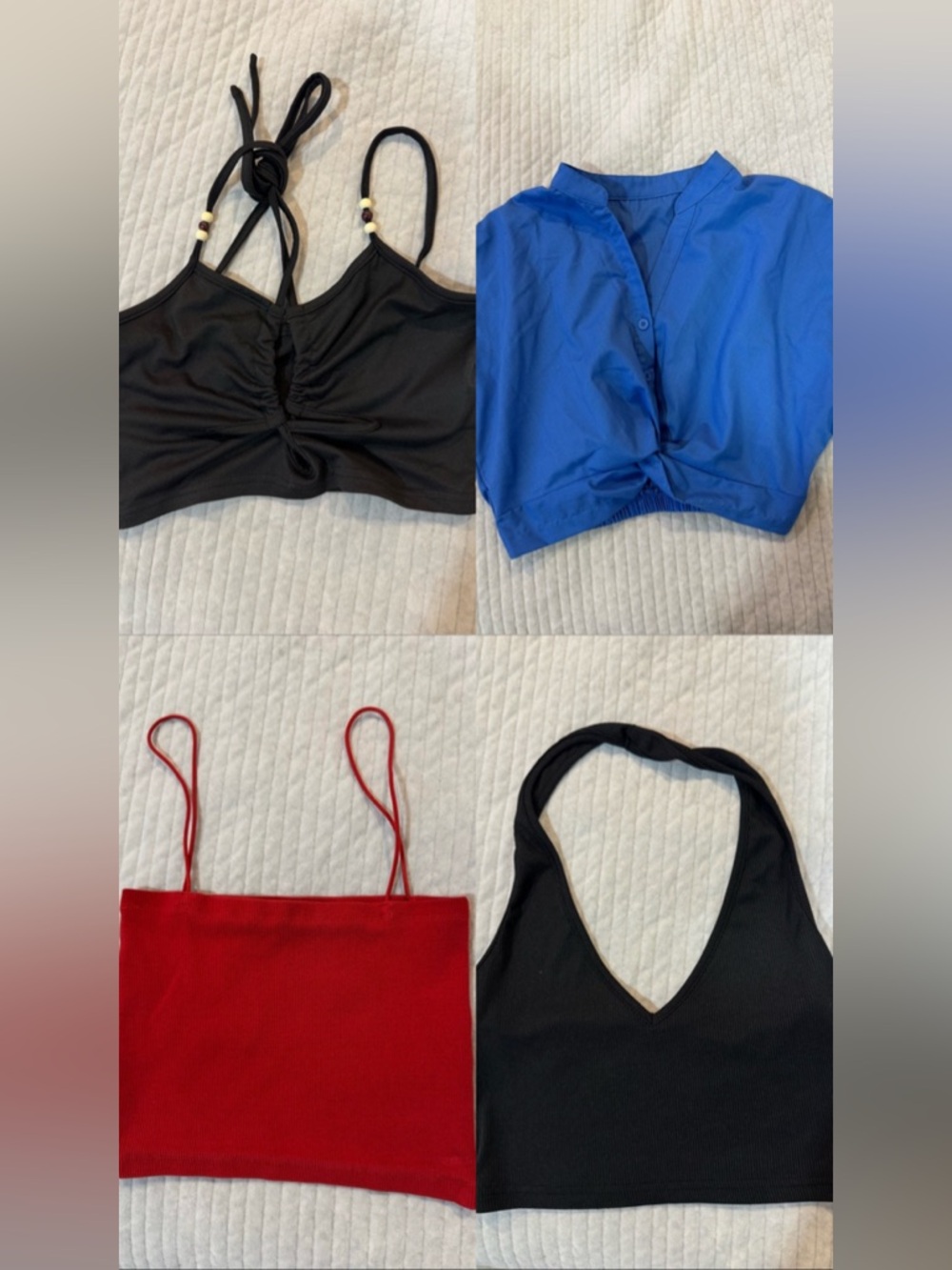 🟡5/$25 DEAL! 4 Tops Blue, 2 Black & Red Women's Crop Top Mix